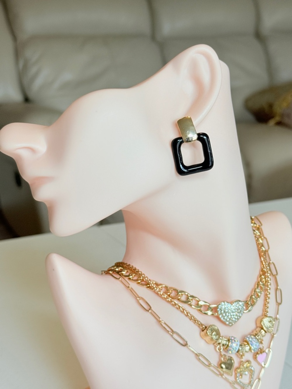 Gold and Black Geometric Drop Earrings
